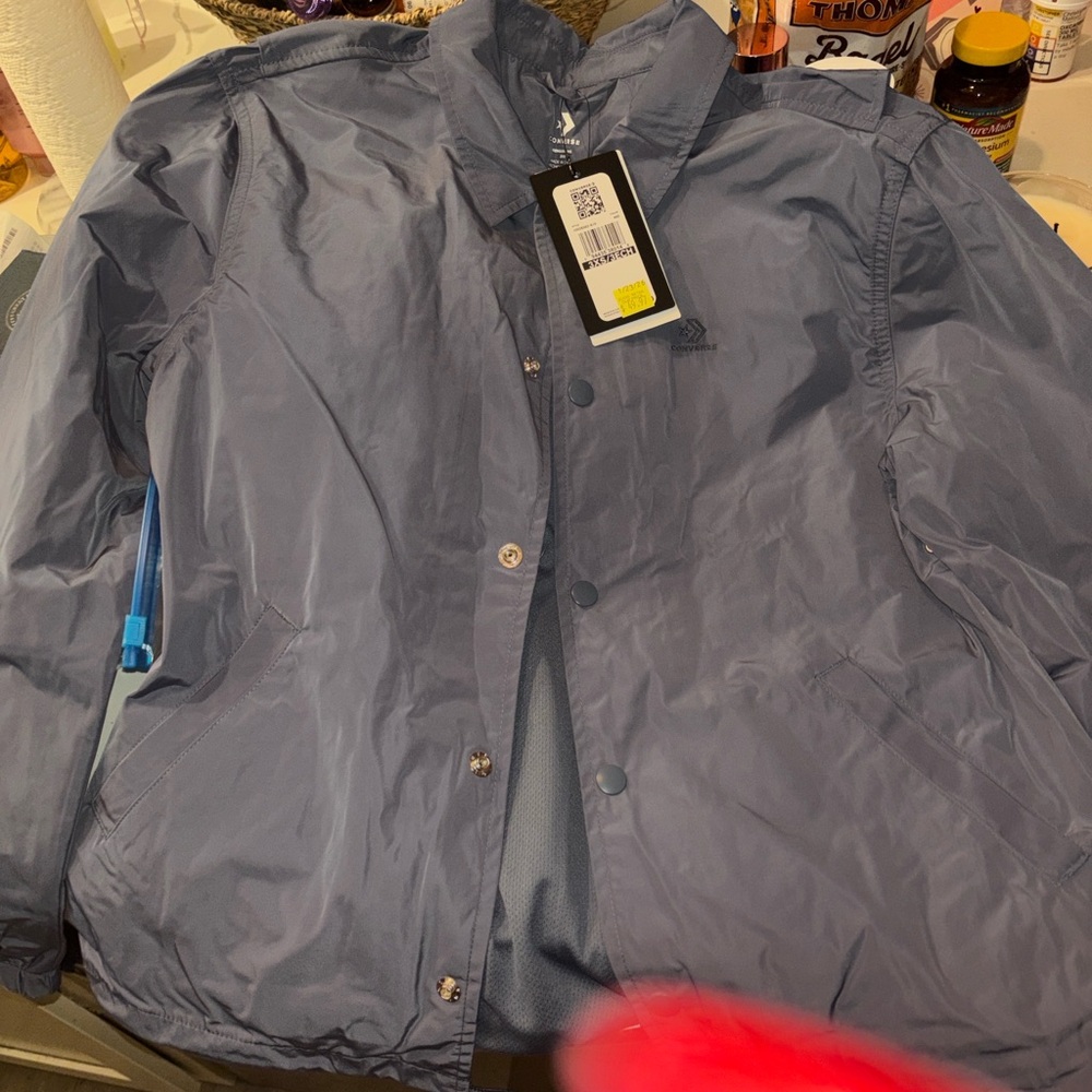 Converse  Light Blue Snap Jacket water resistant